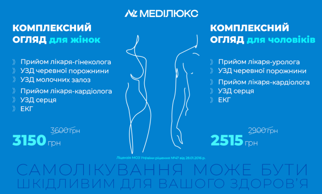 Пакет послуг Комплексний огляд для жінок та чоловіків в Меділюкс